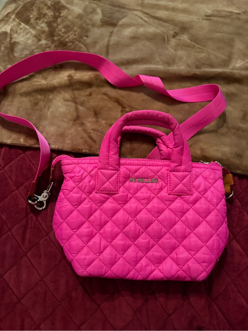 MZ Wallace Hot Pink Quilted Mini Crossbody Tote